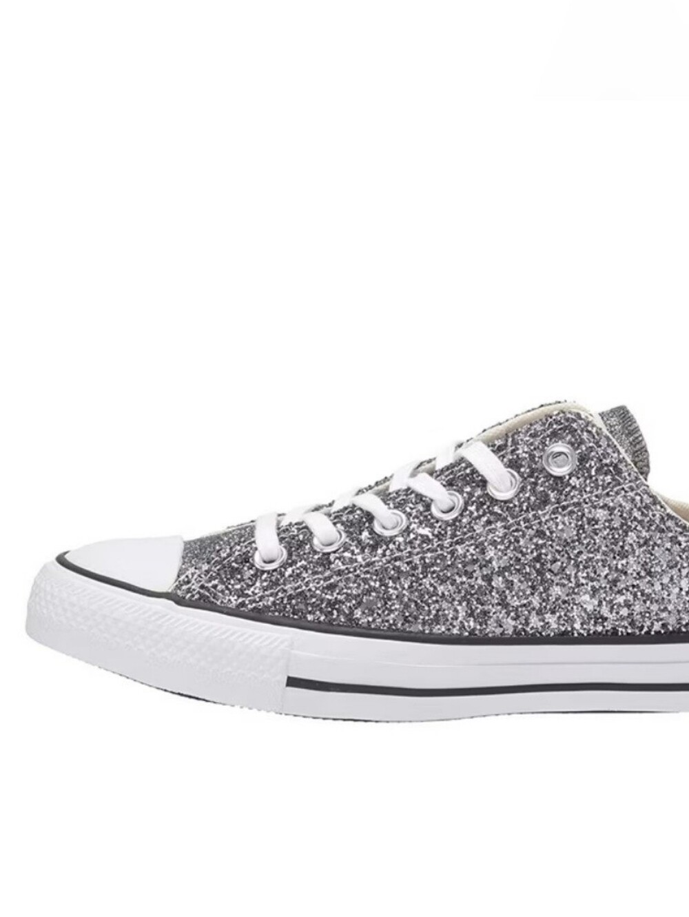 Converse Low Top Glitter Sneaker - Silver and White usa size 9 - Picture 3 of 14